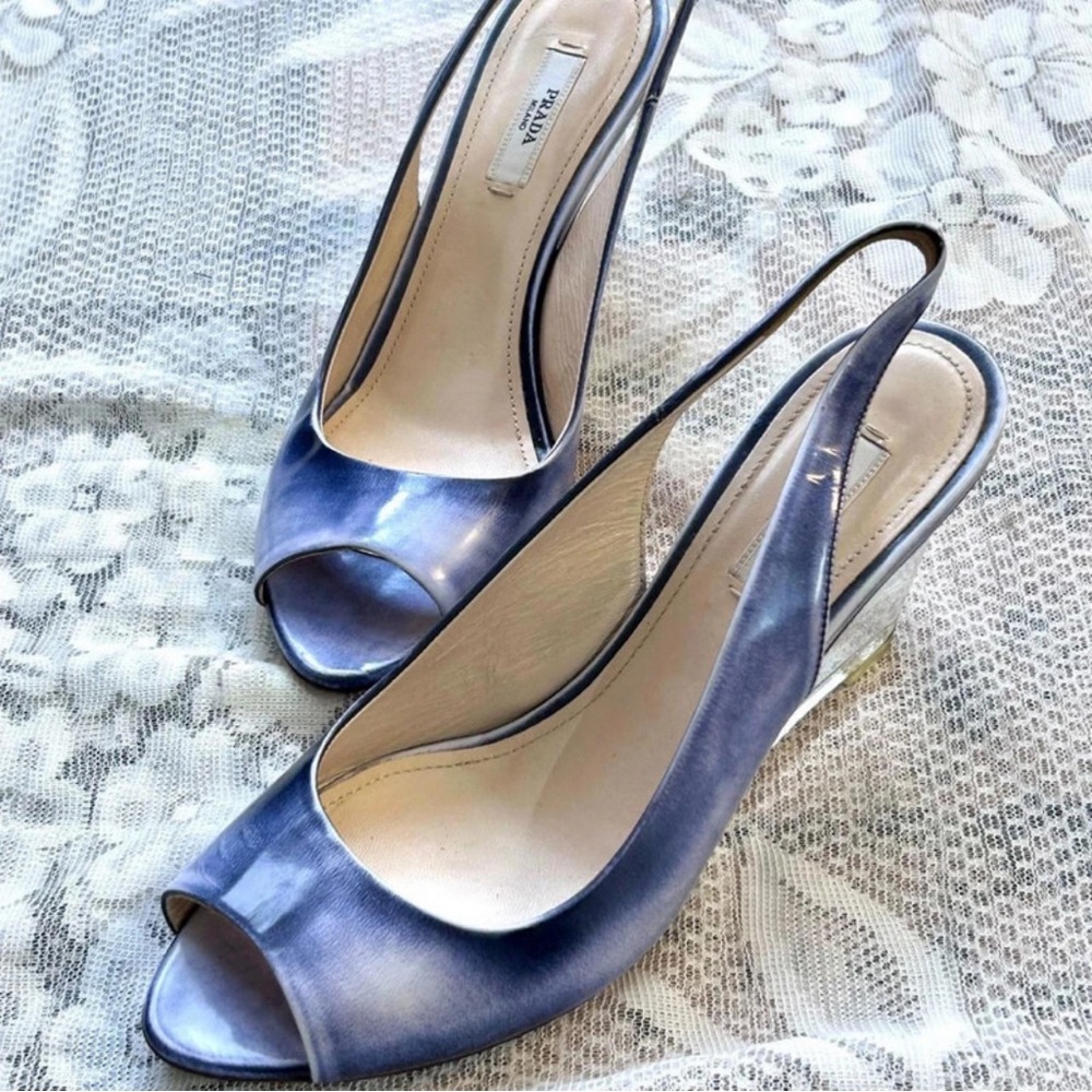 Prada Women's Sophisticated Blue Peep-Toe Heels